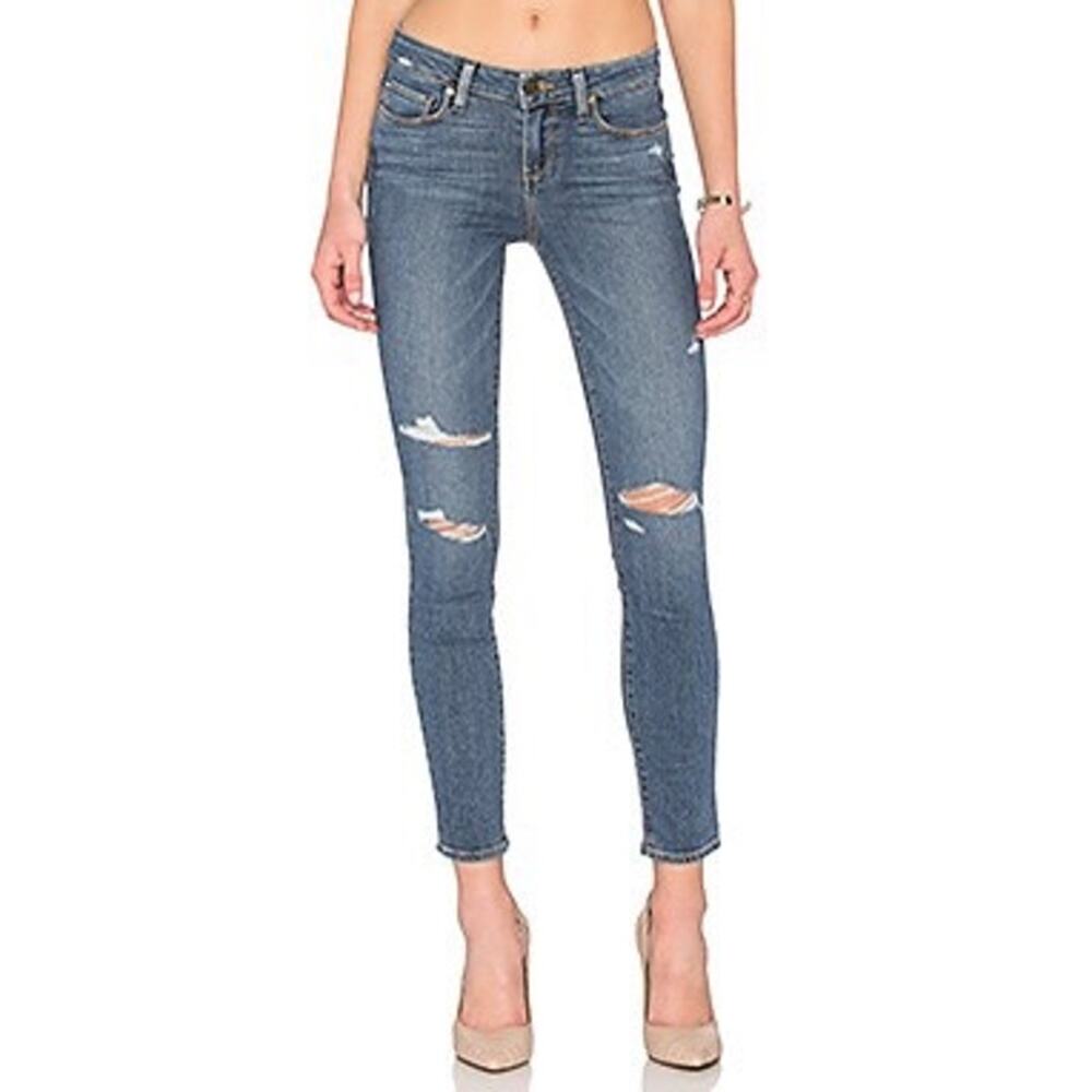 NWOT Paige Blue Medium Wash Verdugo Ankle Skinny Jeans Brady Destructed Size 25